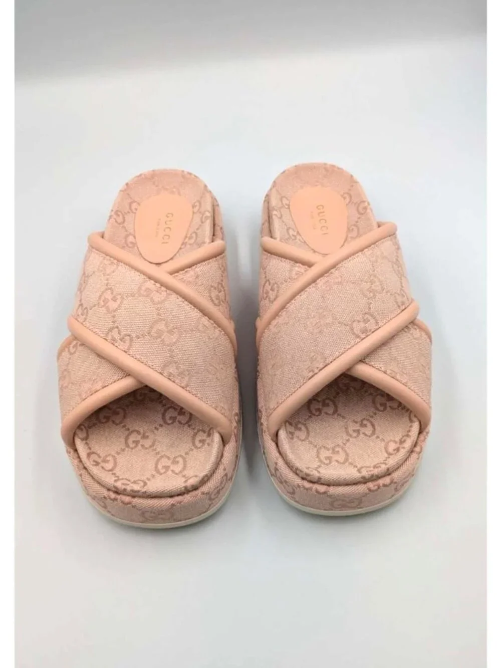Gucci Monogram GG Calfskin Angelina Platform Sandals Light Pink EU37 816798